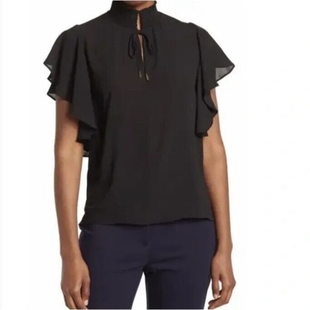 T Tahari Black Ruffle Blouse Size 3X 22/24 High Neck NWT Women’s Plus Size Top